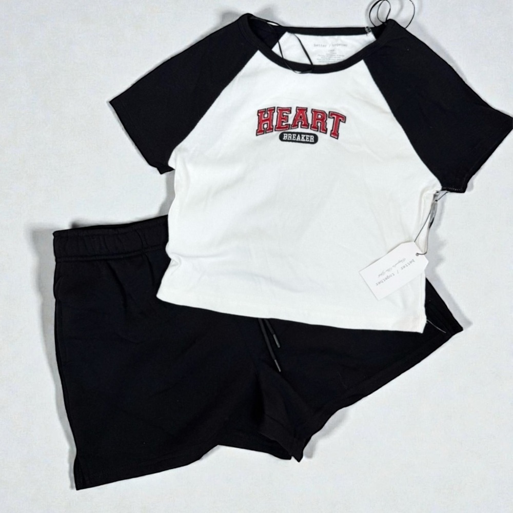 Better Together Women's Heartbreaker Raglan T-Shirt & Shorts Set Black Size L